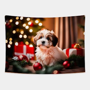 Havanese Puppy Dog with Christmas Gifts Tapestry