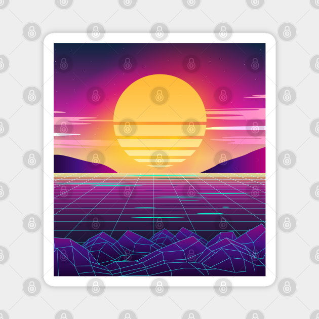 80s Sunset at the Beach Retrowave - Synthwave - Magnet | TeePublic