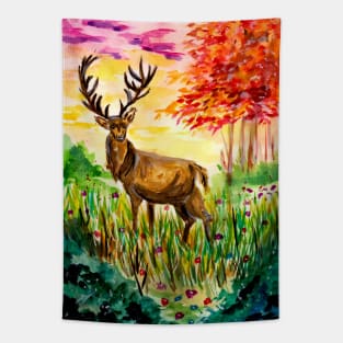 Deer in the Autumn Forest Tapestry