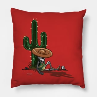 Cactus and skeleton at sunset in the desert Pillow