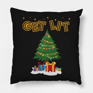 Get Lit Funny Christmas Tree Lights Festive Pillow