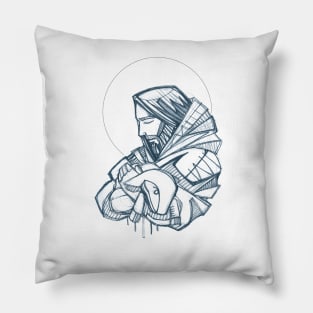 Jesus Christ Good Shepherd illustration Pillow