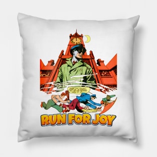 Run For Joy Midnight Comic Style vs Bullets Balow Retro Vintage Comic Pillow