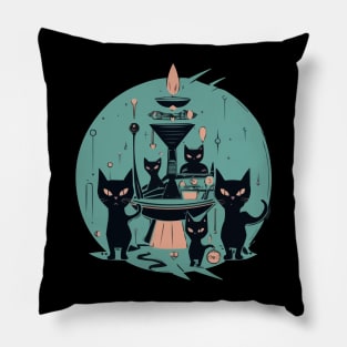 Modern Meows Atomic Age Black Kitschy Cats Pillow