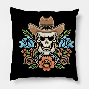 Traditional Cowboy Skull tattoo Pillow