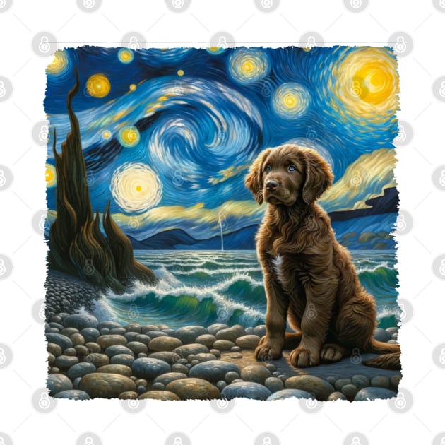 Starry Chesapeake Bay Retriever Dog Portrait - Pet Portrait by starry_night