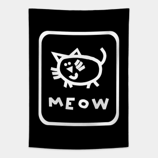 Minimal White Line Self Portrait Cat Tapestry