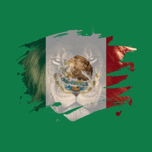 Mexico Flag & African Lion Picture - Mexican Pride Design T-Shirt