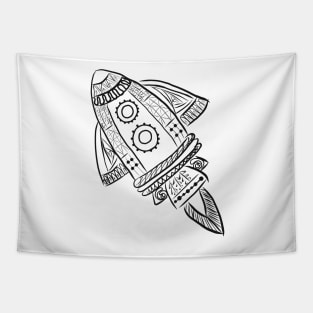 Rocket Space Ship Line Drawing Tapestry