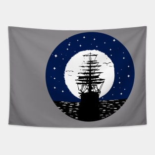 Moon Old Ship Tapestry