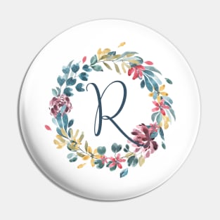 Floral Monogram R Colorful Full Blooms Pin