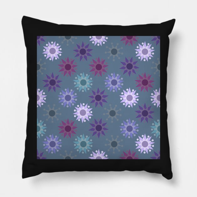 Deco Suns Cool on Slate Blue Repeat 5748 Pillow by ArtticArlo