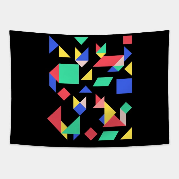 Geometric Cats Colorful Abstract Retro Design Tapestry by DetourShirts