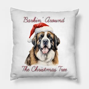 Christmas Saint Bernard Dog in Santa Hat Pillow