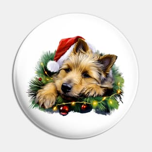 Lazy Australian Terrier Dog at Christmas Pin