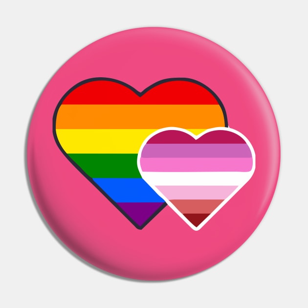 Lipstick Lesbian Double Heart Pin by Blood Moon Design