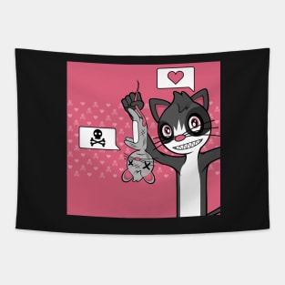 Cute Cat Proudly Holding Dead Mouse (Variant 1) Tapestry