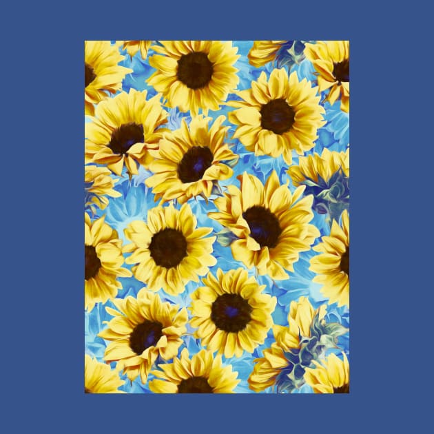 Dreamy Sunflowers on Blue by micklyn