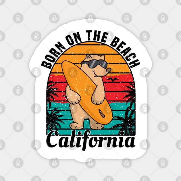 BORN ON THE BEACH California Sunset Retro Vintage Magnet by Elias-nm