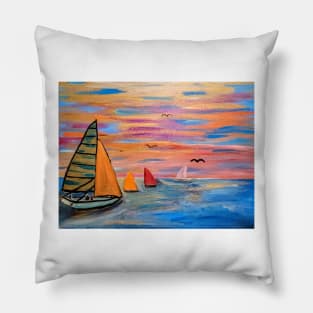 Out sailing in the open sea Pillow