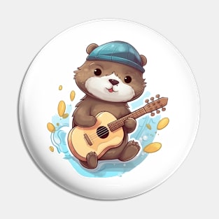 Cute Beaver Playing Guitar Pin