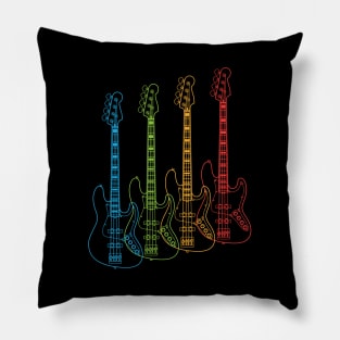 Four J-Style Bass Guitar Outlines Multi Color Pillow