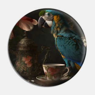 Parrot Having Afternoon Tea Pin