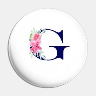 Watercolor Floral Letter G in Navy Pin