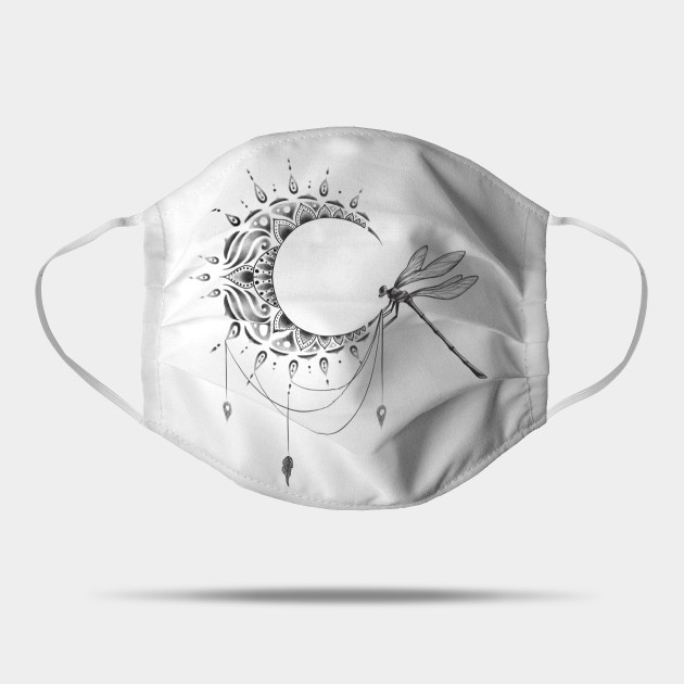 Intricate Half Crescent Moon With Dragonfly Tattoo Design Moon Dragonfly Tattoos Flower Dragonfly Mask Teepublic Au