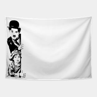 Chaplin and Boy Silhouette Tapestry