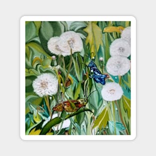 Grasshoppers and Dandelions (Oil Painting) Magnet