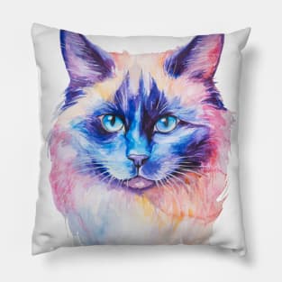 watercolor Birman Cat Pillow