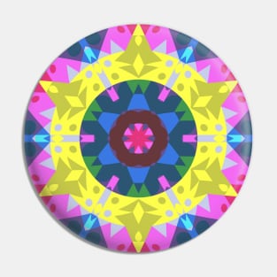 Retro Mandala Flower Yellow Pink and Blue Pin