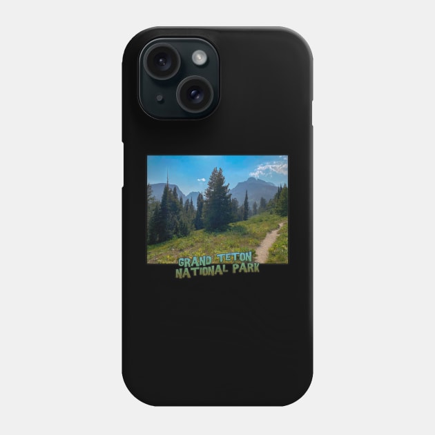 Wyoming State Outline (Grand Teton National Park - Taggart Lake Trail) Phone Case by gorff