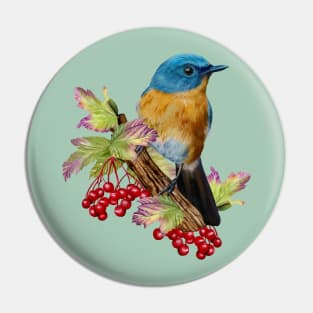 Little Blue bird and red fruits Pin