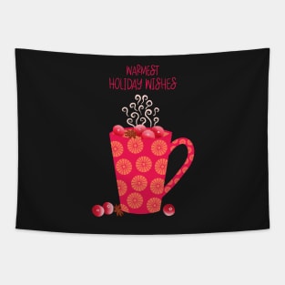 Cozy Winter Mugs & Hot Cranberry Tea Illustration Tapestry
