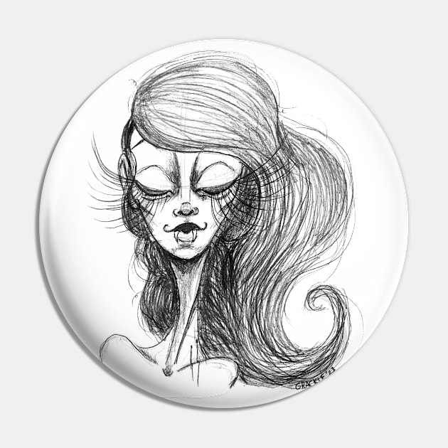 Sketch Of The Vampiress Pin by Jan Grackle