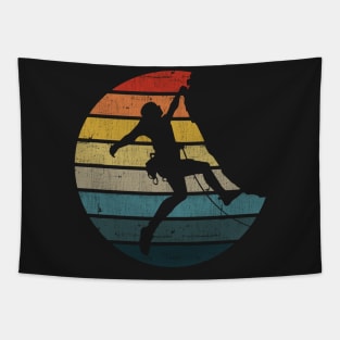 Bouldering Silhouette On A Distressed Retro Sunset graphic Tapestry