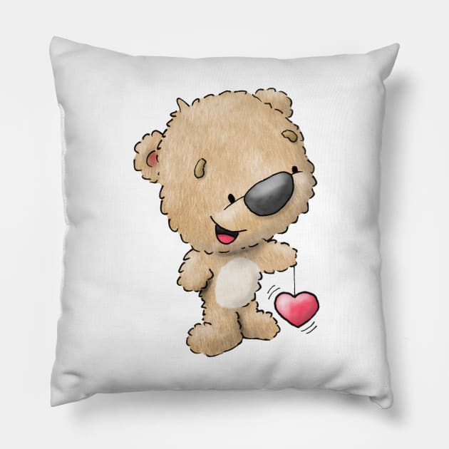 Kawaii super cute Yoyo heart bear baby animal Pillow by MartinDrawsBears