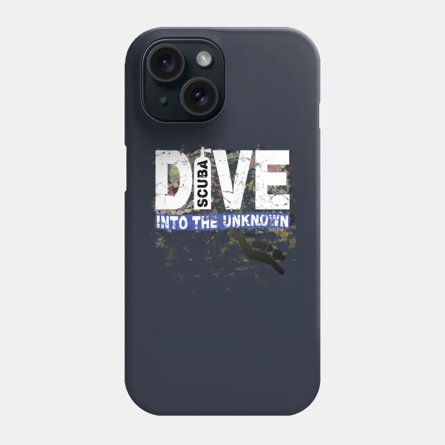 Scuba Diving T Shirt Dive into the Unknown Distressed Tee Phone Case by norules