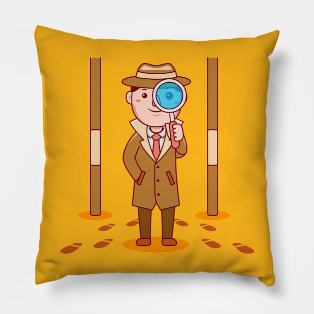 Cute Detective Cartoon Pillow by MEDZ