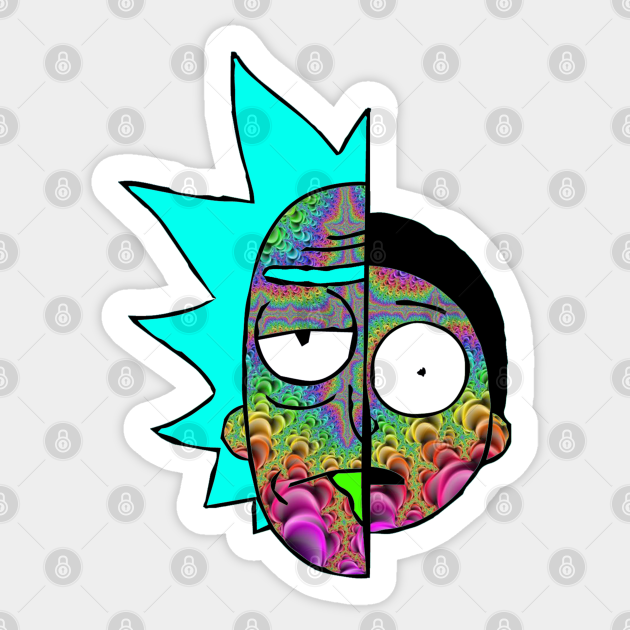 Psychedelic Rick and Morty Halves - Rick And Morty - Sticker | TeePublic