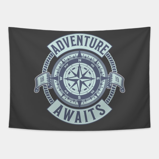 Adventure Awaits Compass Tapestry by Spearhead Ink