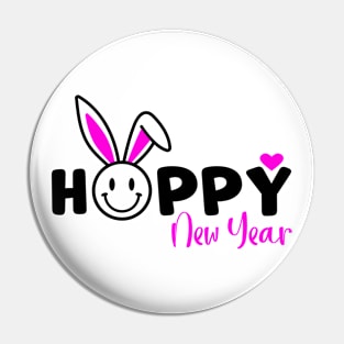 Rabbit Happy New Year 2023 T-Shirt Bunny Smiley Pink T-Shirt Pin