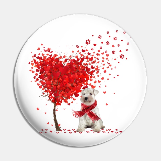 Valentine's Day Heart Tree Love White Miniature Schnauzer Pin by TATTOO project