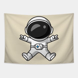 Cute Astronaut Jumping With Metal Hands Cartoon Tapestry