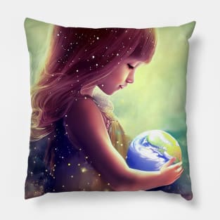 fantasy girl and earth Pillow