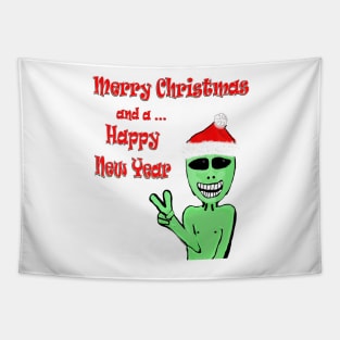 Funny Christmas Happy New Year Alien meme Tapestry