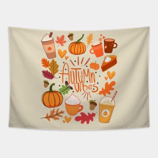 Autumn Vibes Fall Leaves Pumpkin Spice Season Tapestry