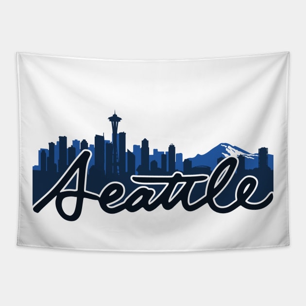 Seattle Skyline Cursive Tapestry by polliadesign